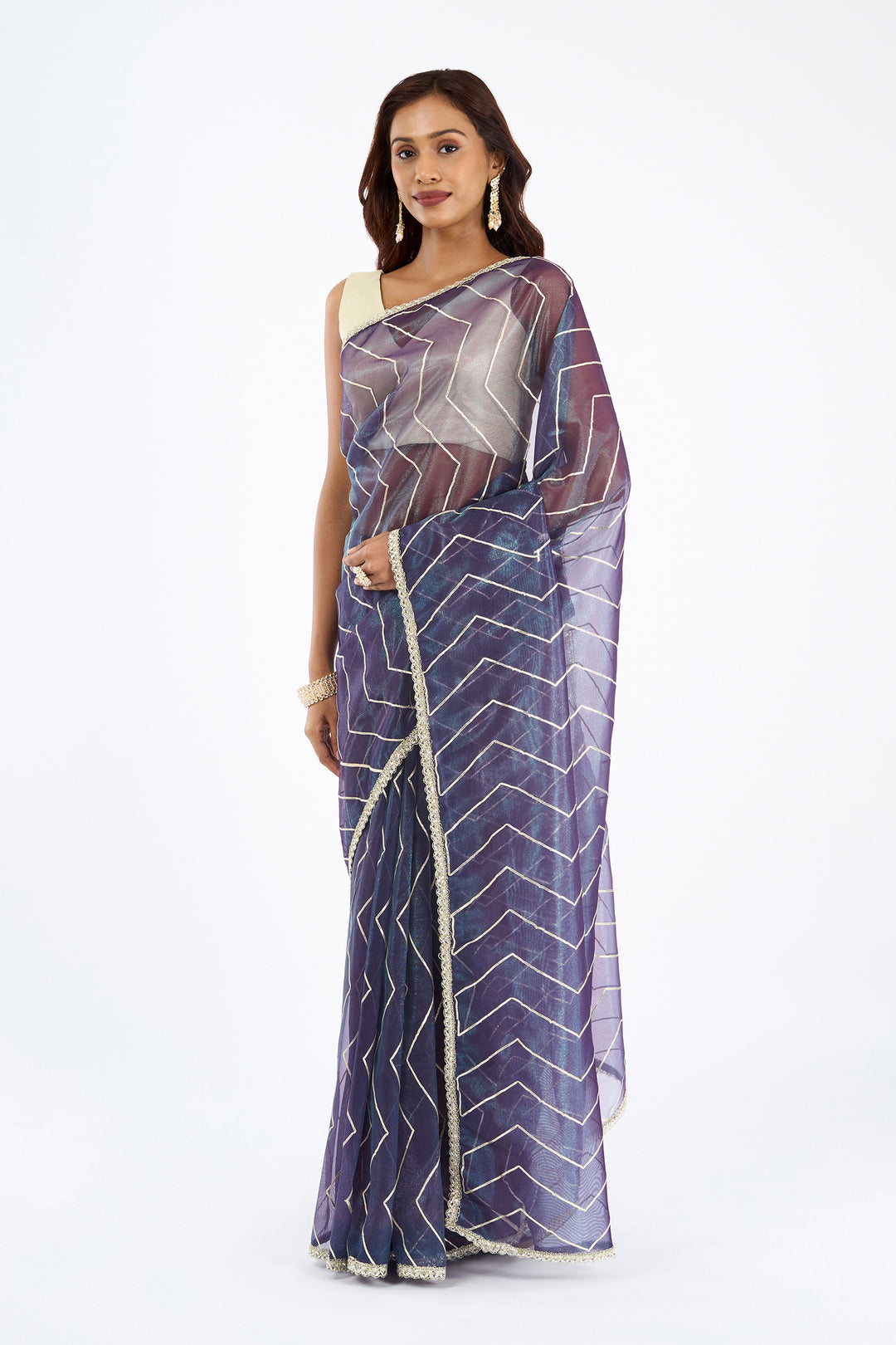Teejh Rabina Midnight Violet Net Gota Saree