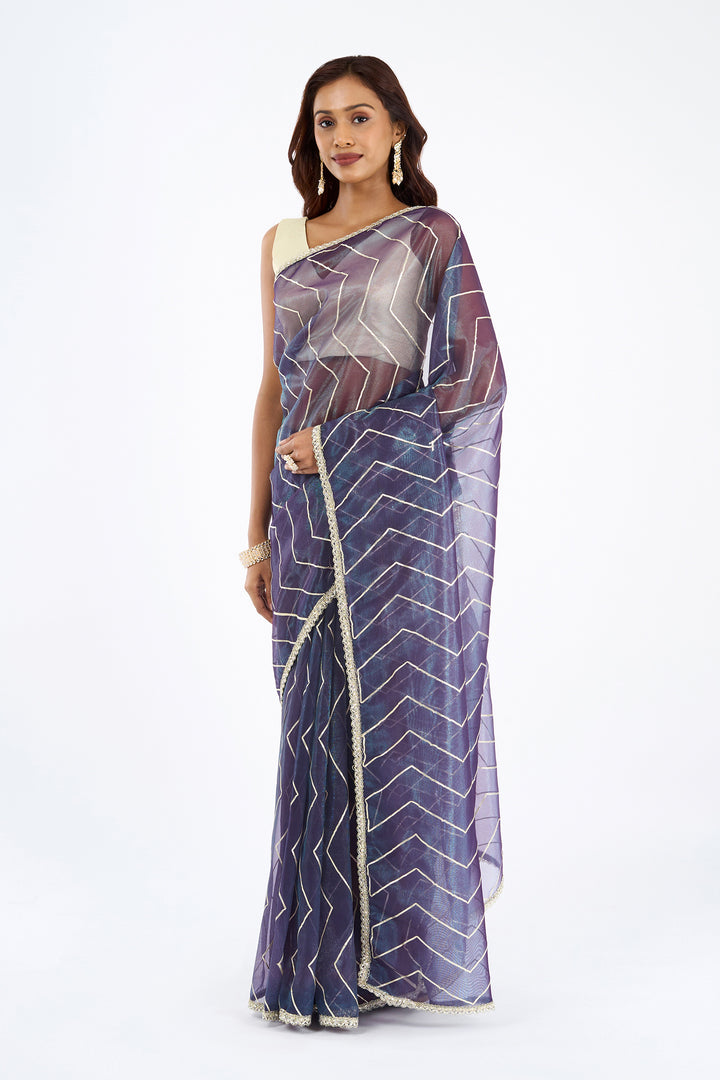 Teejh Rabina Midnight Violet Net Gota Saree