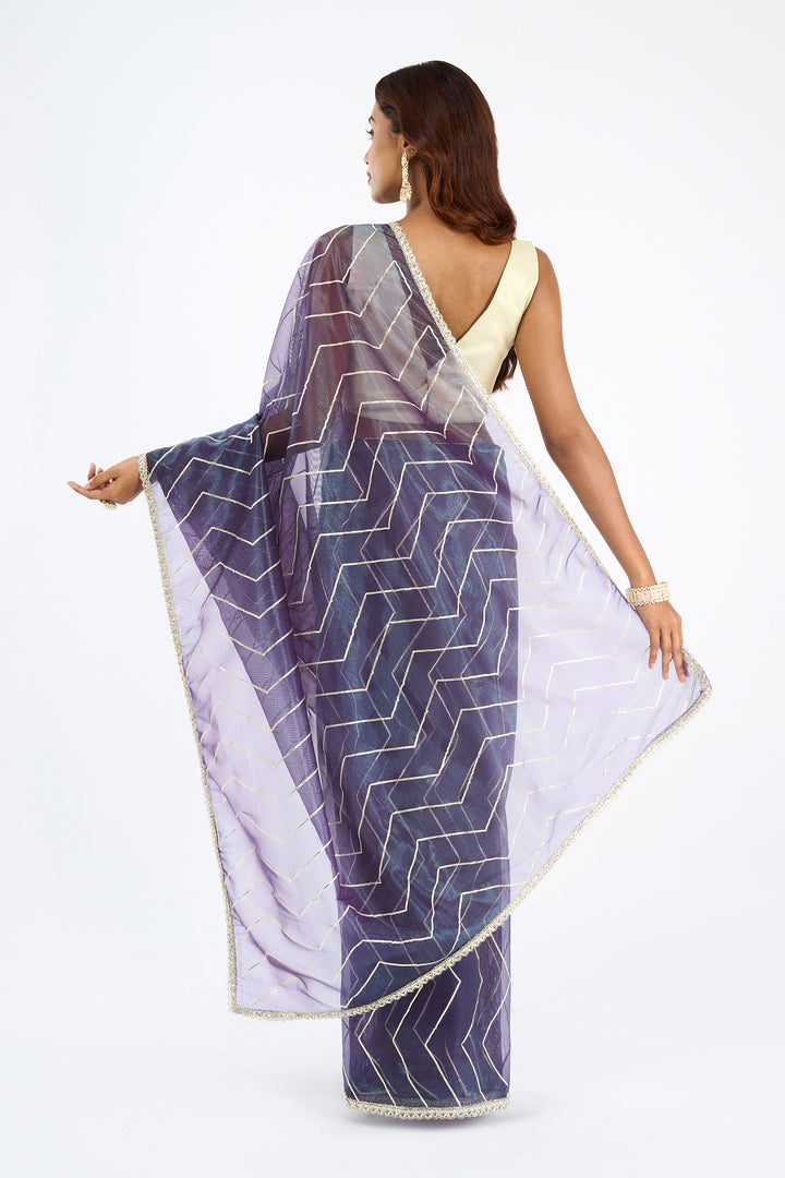 Teejh Rabina Midnight Violet Net Gota Saree