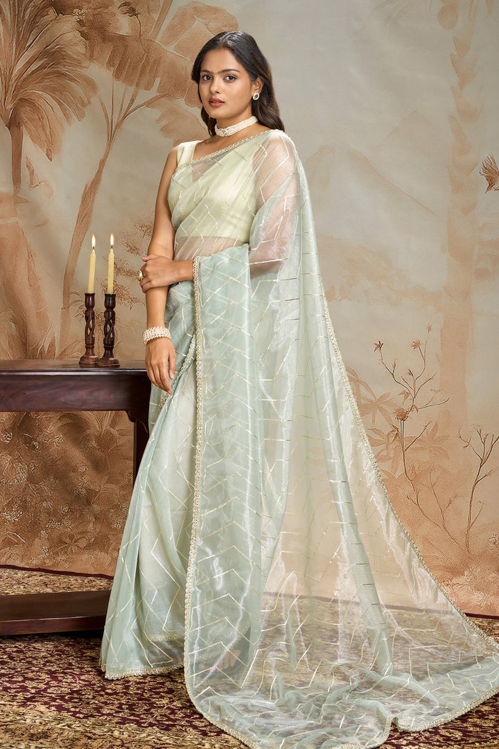 Teejh Rabina sage Green Net Gota Saree