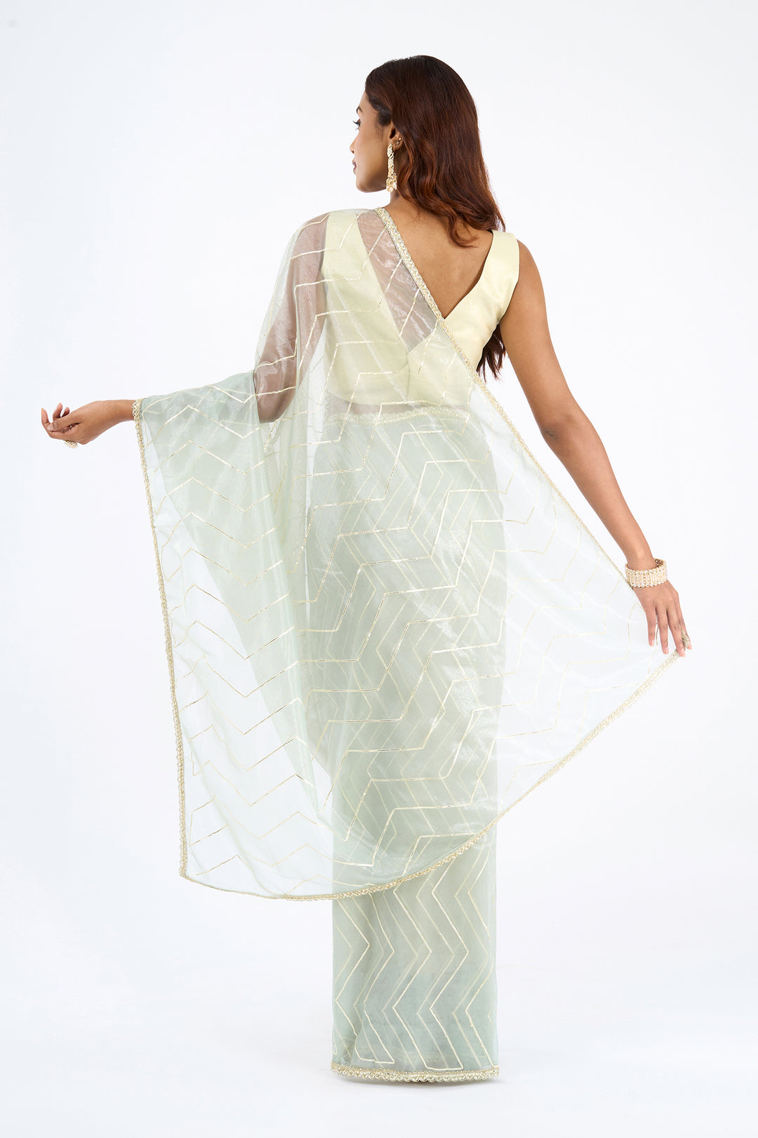 Teejh Rabina sage Green Net Gota Saree