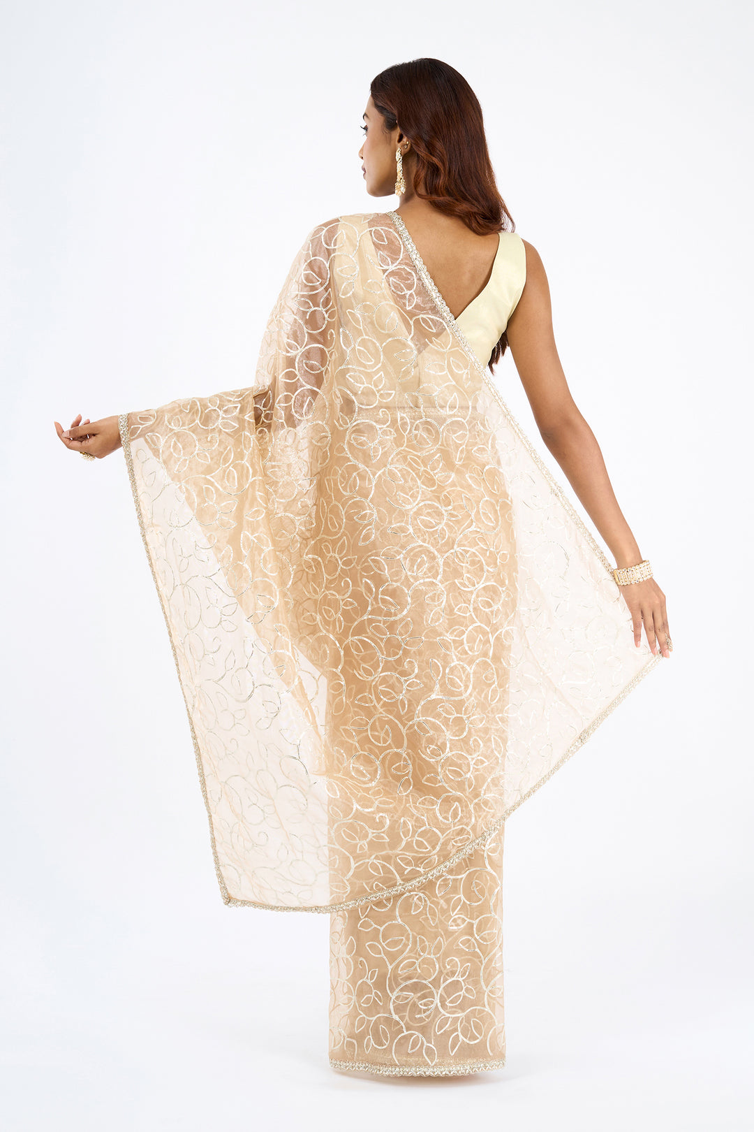 Teejh Mehefil Champagne Net Gota Saree