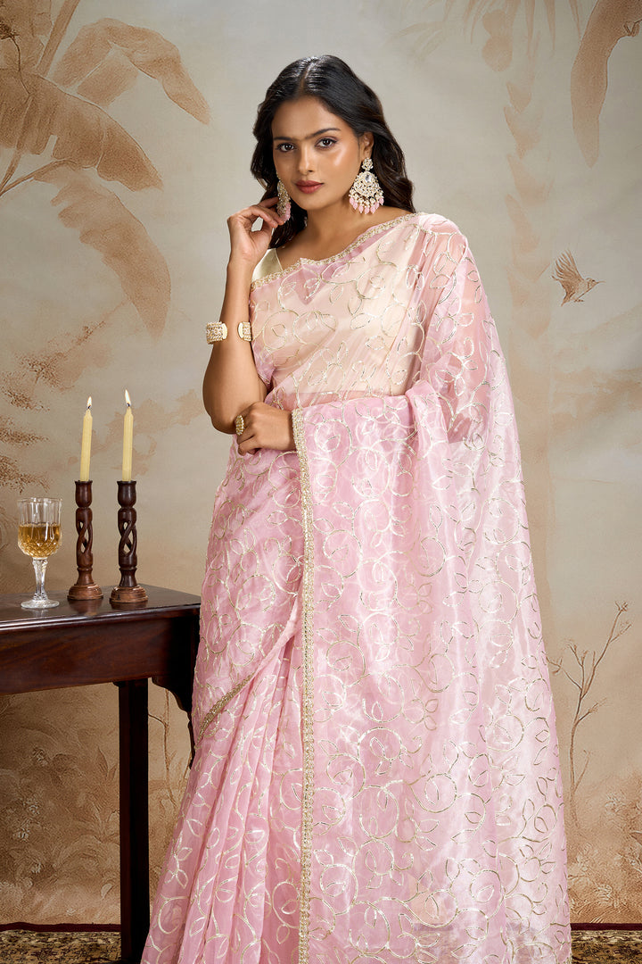 Teejh Mehefil Light Pink Net Gota Saree