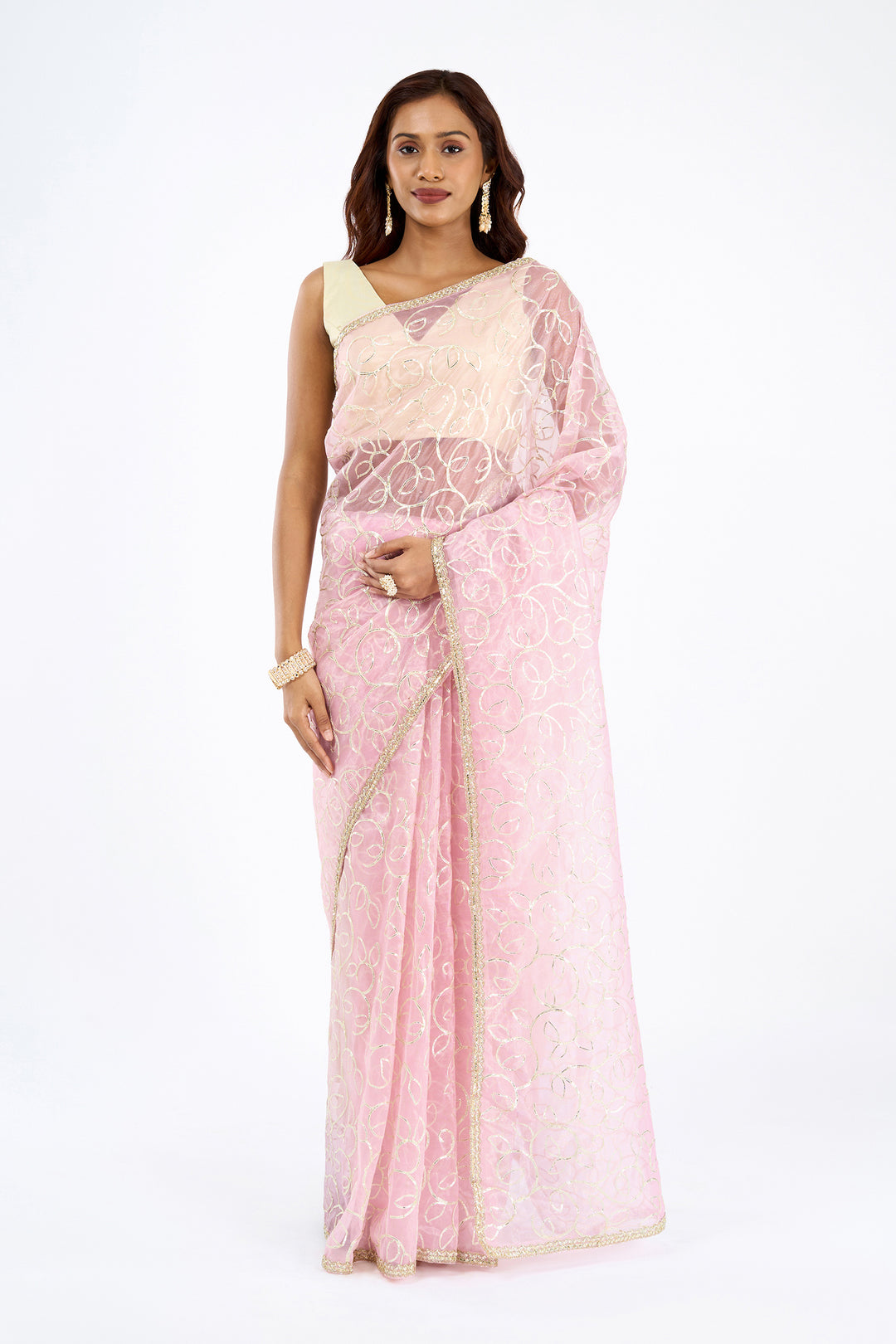 Teejh Mehefil Light Pink Net Gota Saree