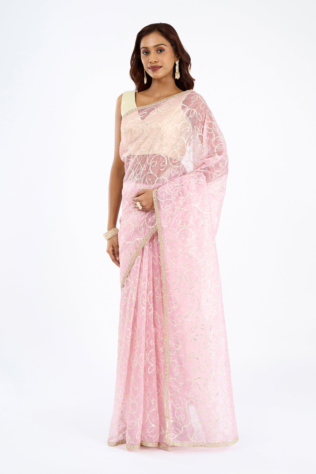 Teejh Mehefil Light Pink Net Gota Saree