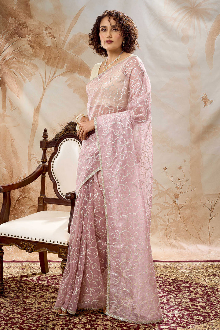 Teejh Mehefil Mauve Net Gota Saree