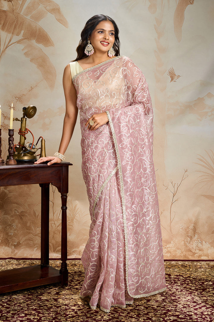 Teejh Mehefil Mauve Net Gota Saree