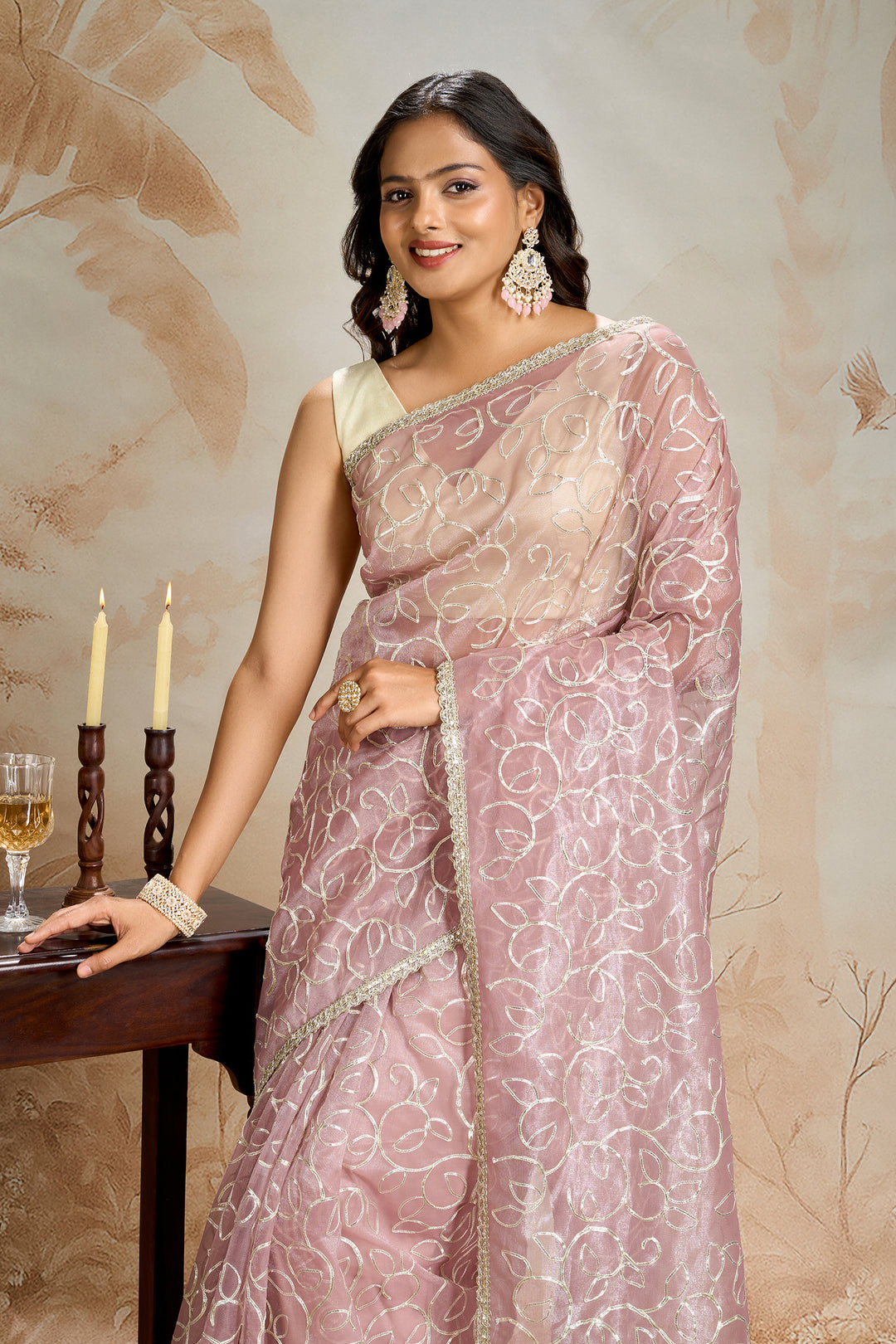 Teejh Mehefil Mauve Net Gota Saree
