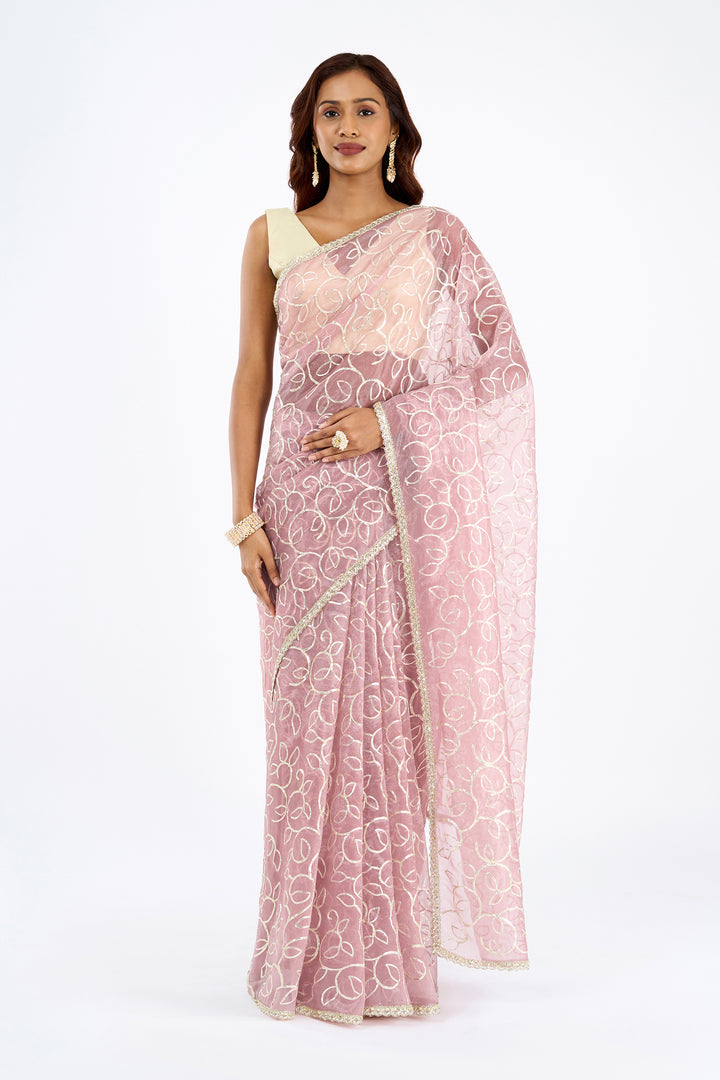 Teejh Mehefil Mauve Net Gota Saree