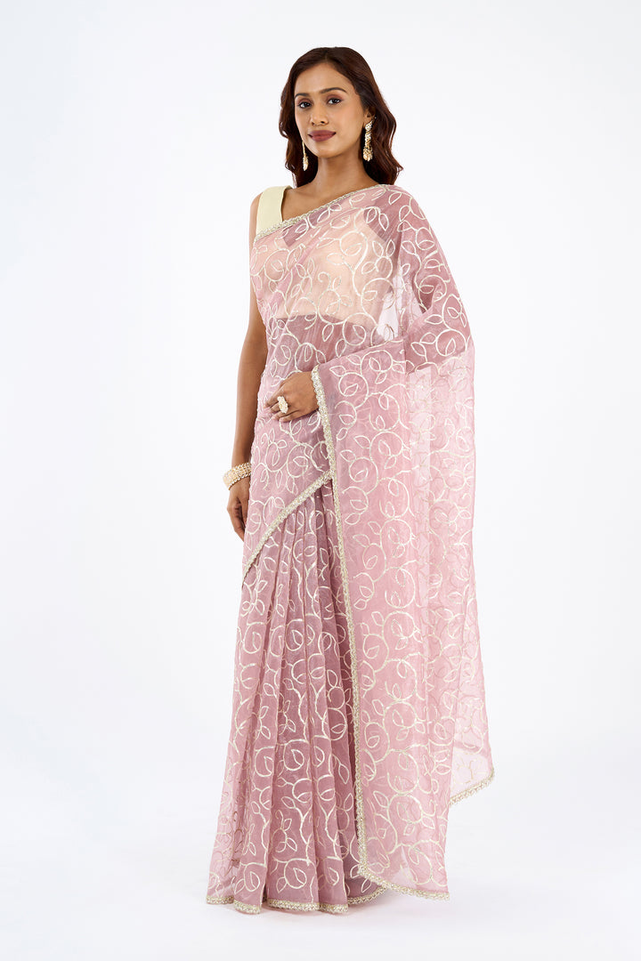 Teejh Mehefil Mauve Net Gota Saree