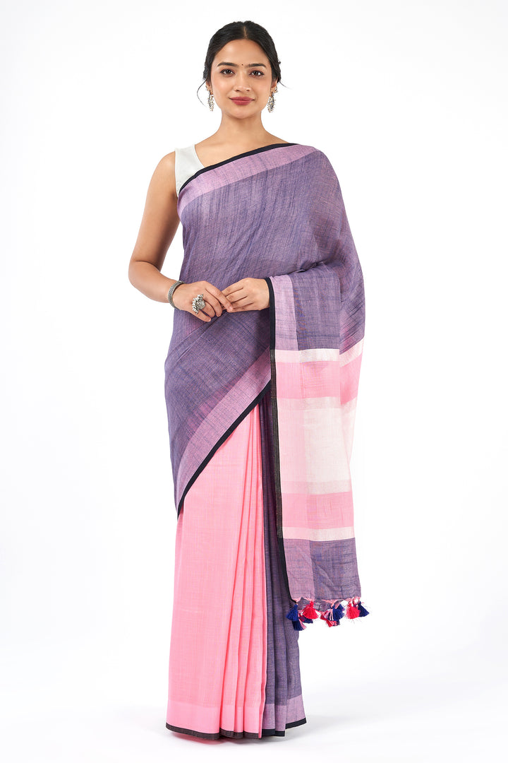 Teejh Serene Split Pink and blue Color Block Saree