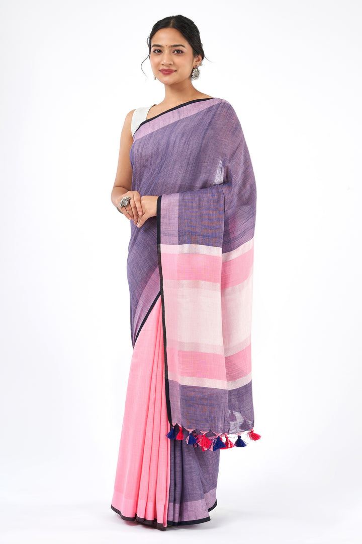 Teejh Serene Split Pink and blue Color Block Saree