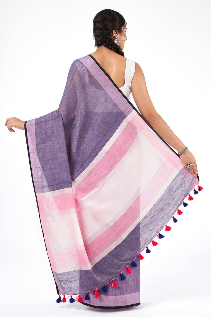 Teejh Serene Split Pink and blue Color Block Saree