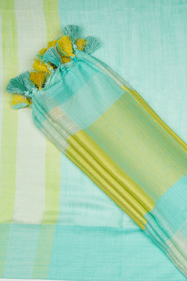 Teejh Muted Muse Turquoise and Yellow Color Block Saree