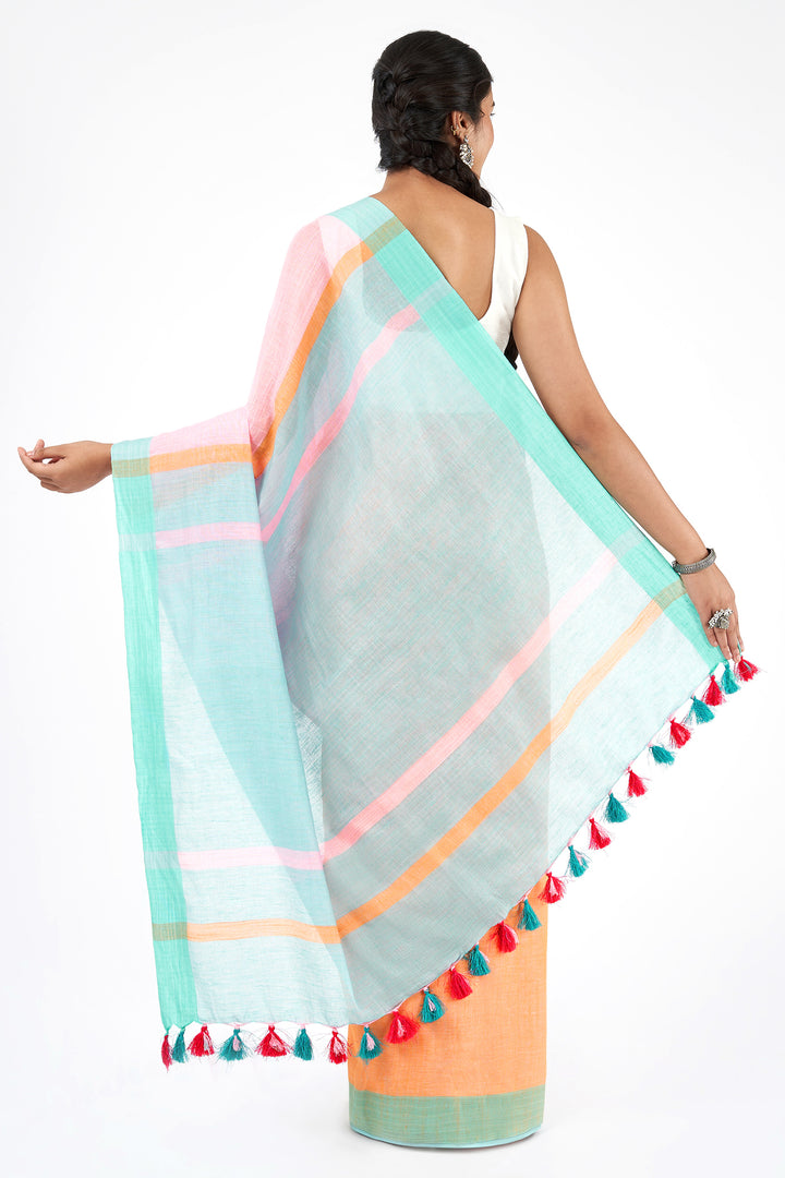 Teejh Calm Light Green and pink Color Block Saree