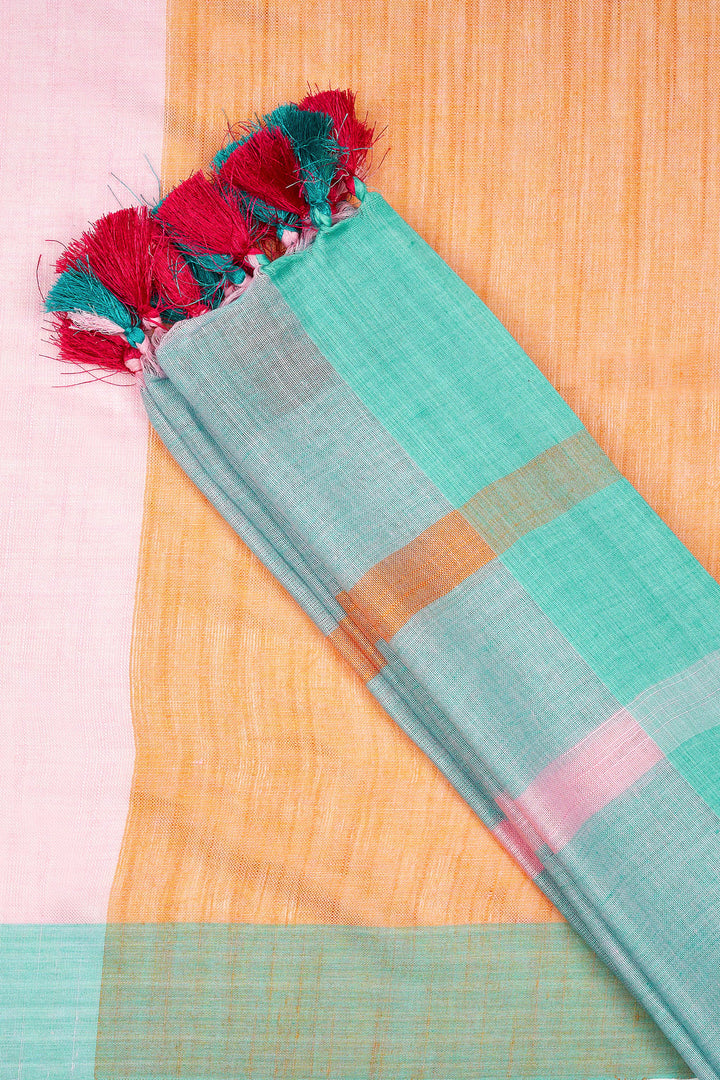 Teejh Calm Light Green and pink Color Block Saree