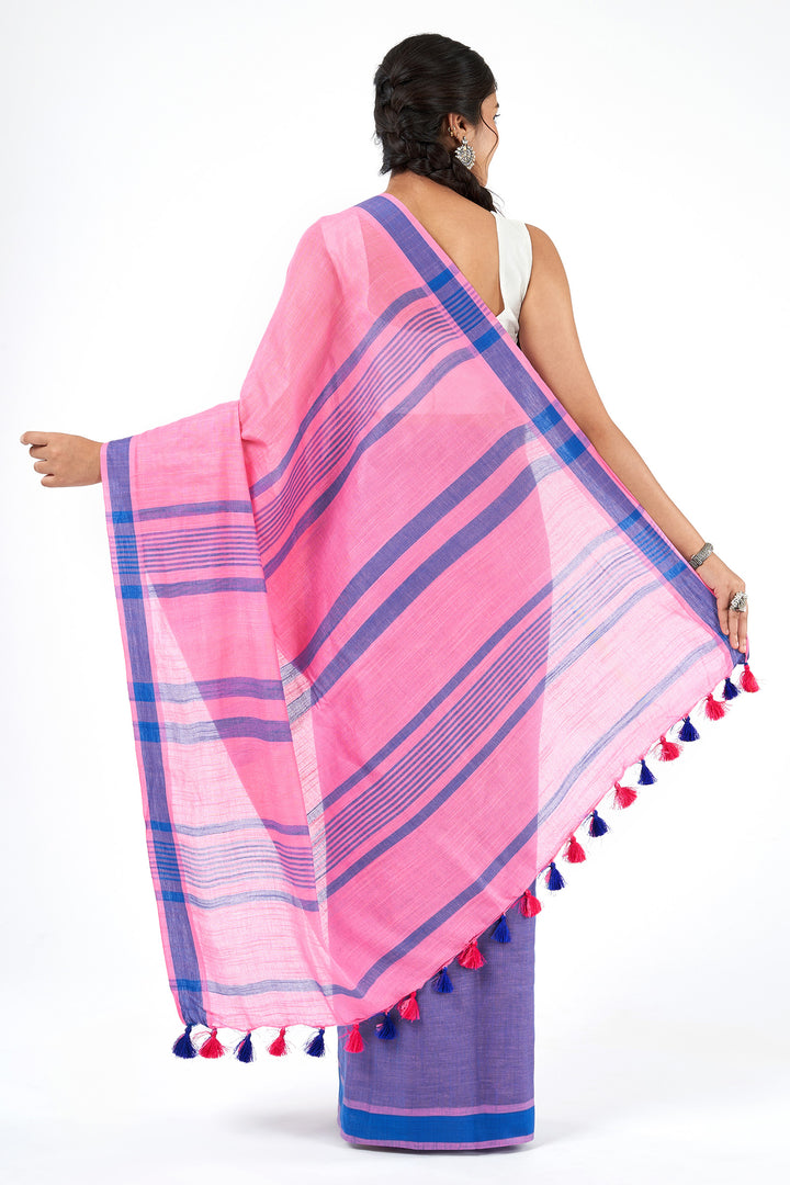 Teejh Bare Essence Blue and Pink Color Block Saree