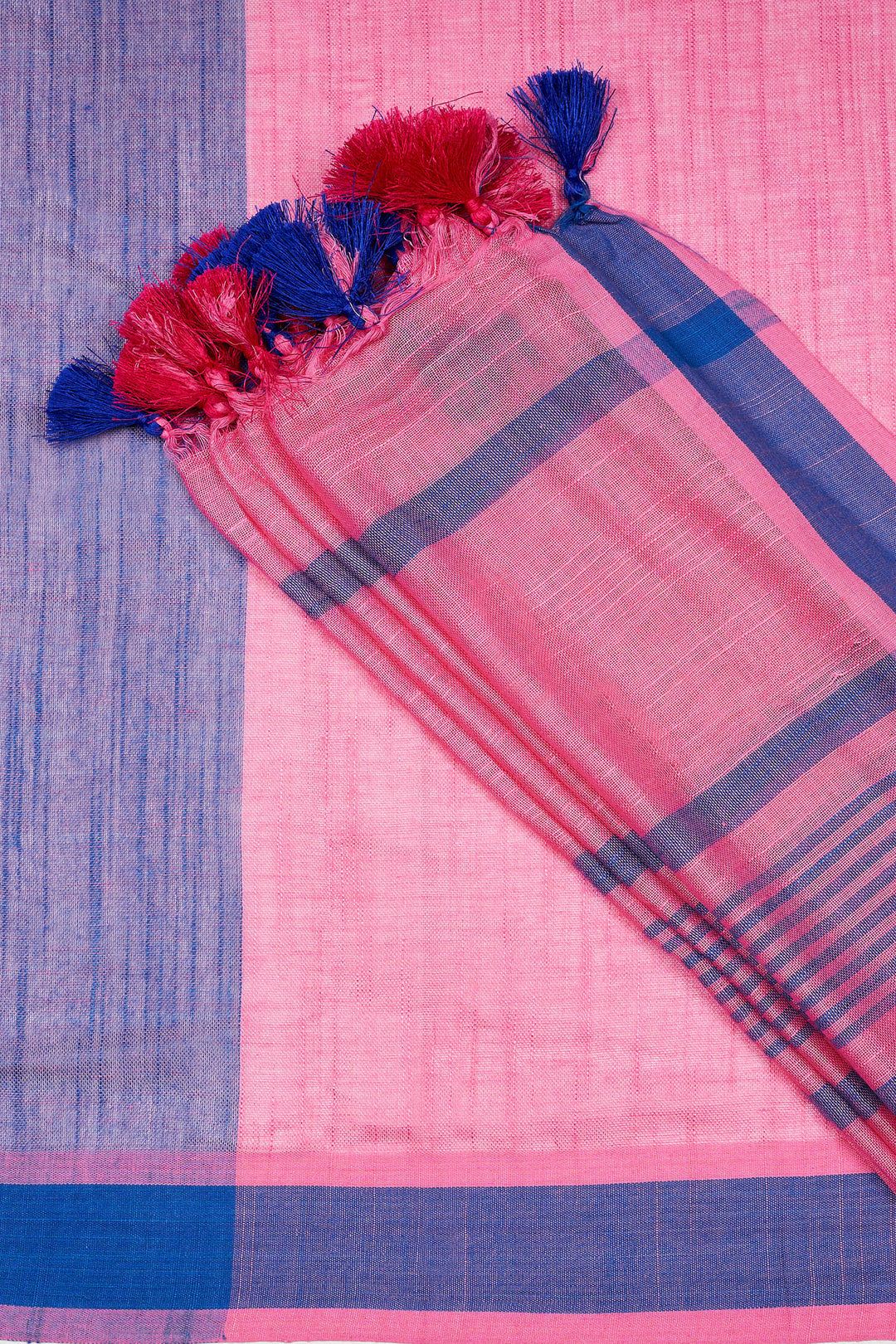Teejh Bare Essence Blue and Pink Color Block Saree