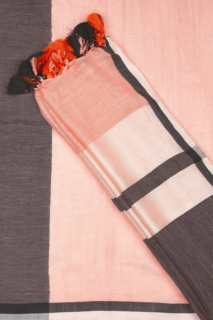 Teejh Peachin Cream and Black Color Block Saree