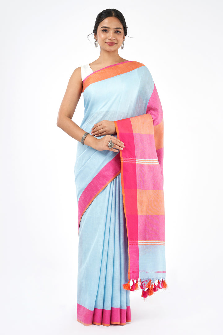 Teejh Atrangi Pink and light blur Color Block Saree