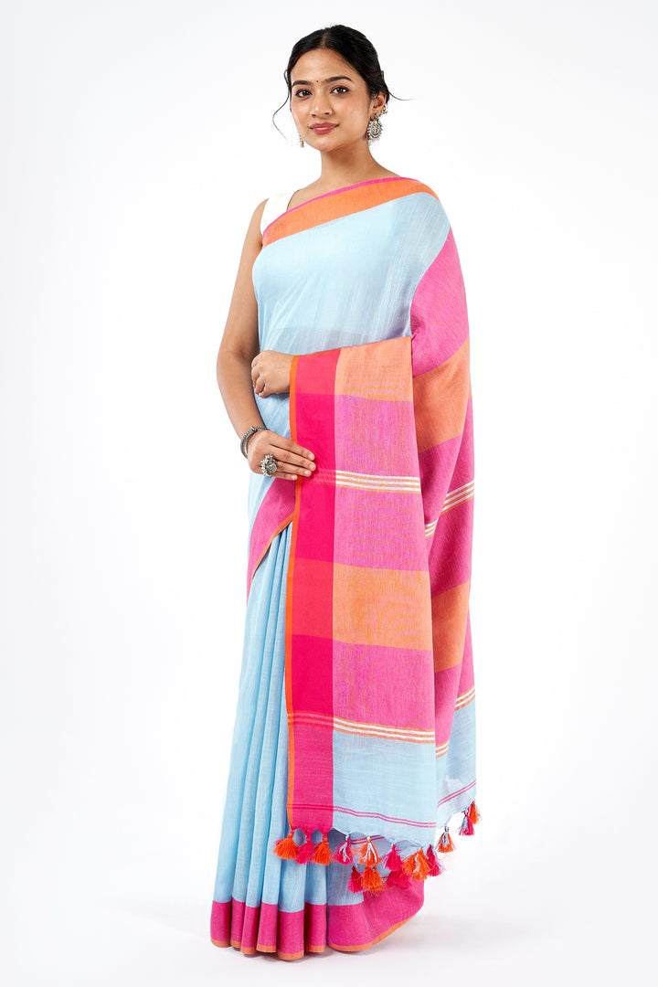 Teejh Atrangi Pink and light blur Color Block Saree