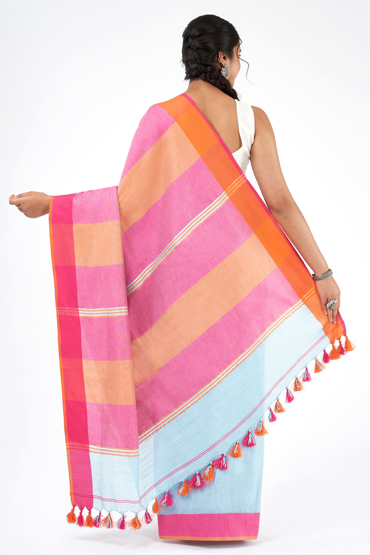 Teejh Atrangi Pink and light blur Color Block Saree