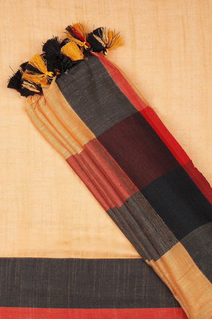 Teejh Soothing Peach, red and black Color Block Saree