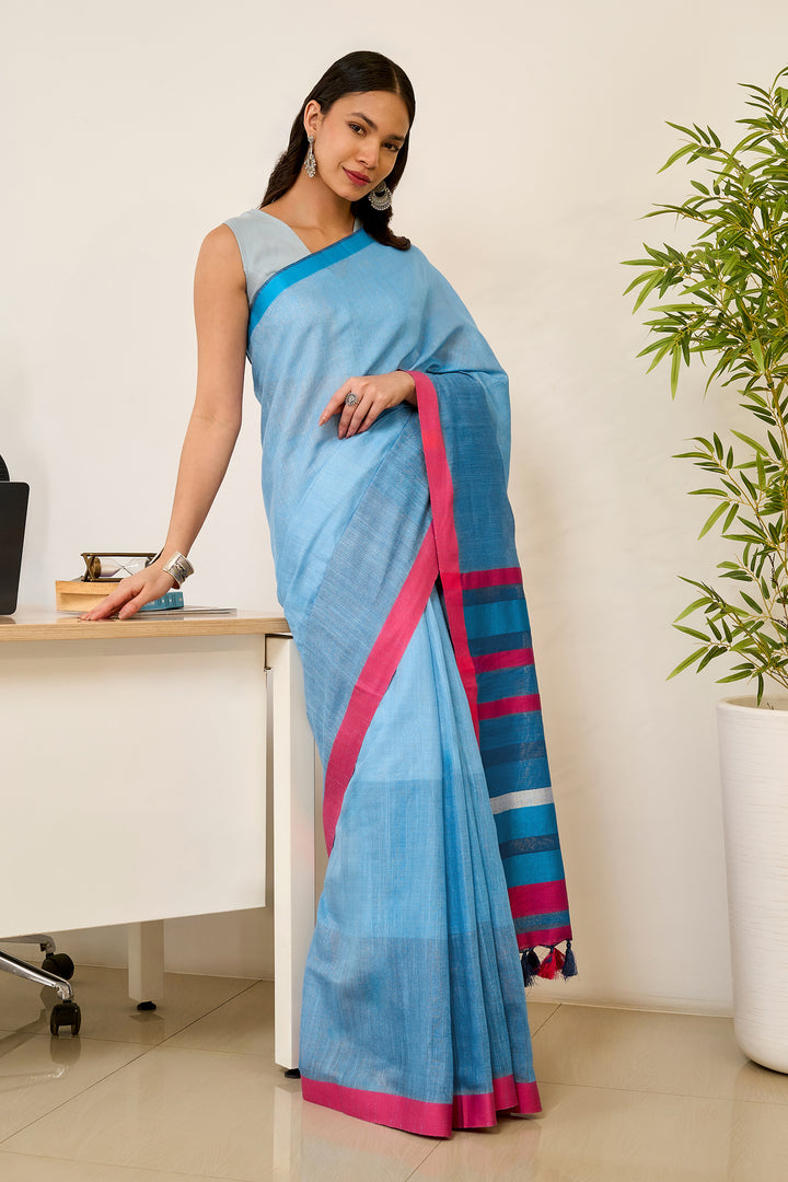 Teejh Shades Navy Blue Color Block Saree