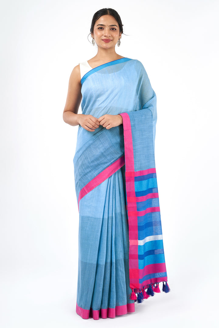 Teejh Shades Navy Blue Color Block Saree
