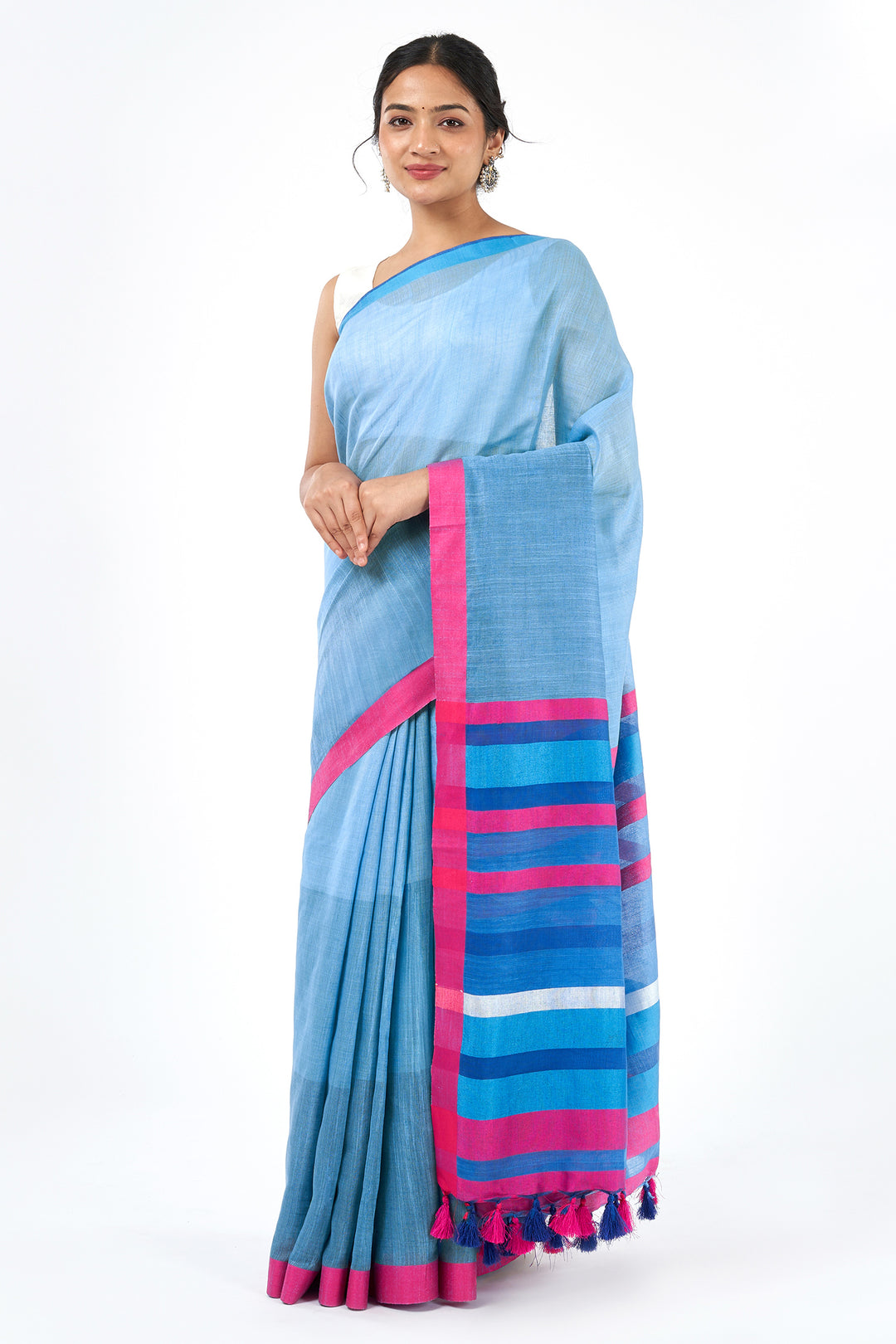 Teejh Shades Navy Blue Color Block Saree