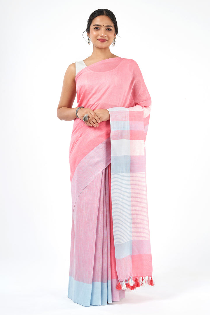 Teejh Komal Light Pink Color Block Saree