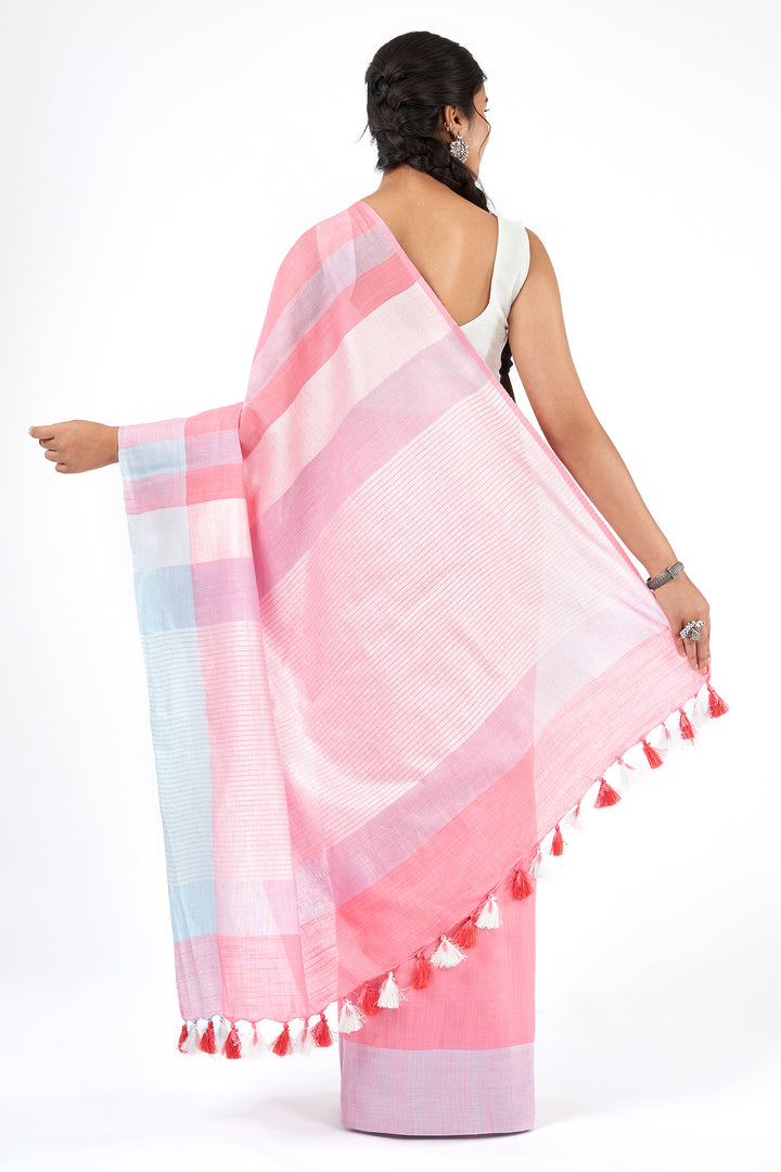 Teejh Komal Light Pink Color Block Saree