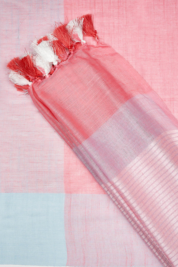 Teejh Komal Light Pink Color Block Saree