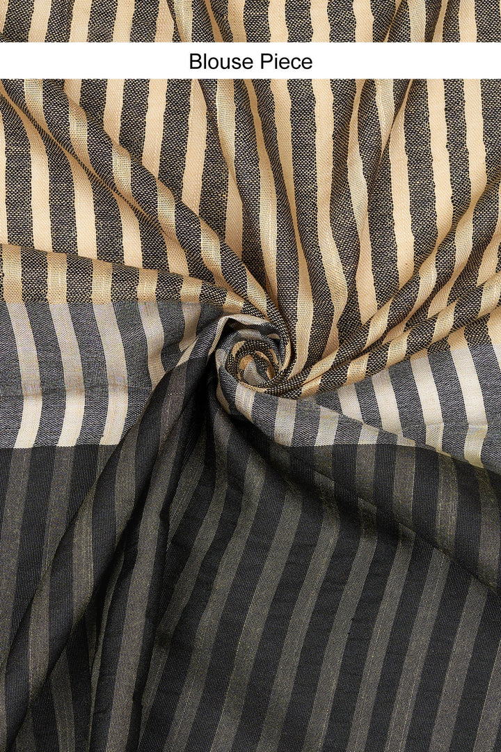 Teejh Chhaya Beige and Black Color Block Saree