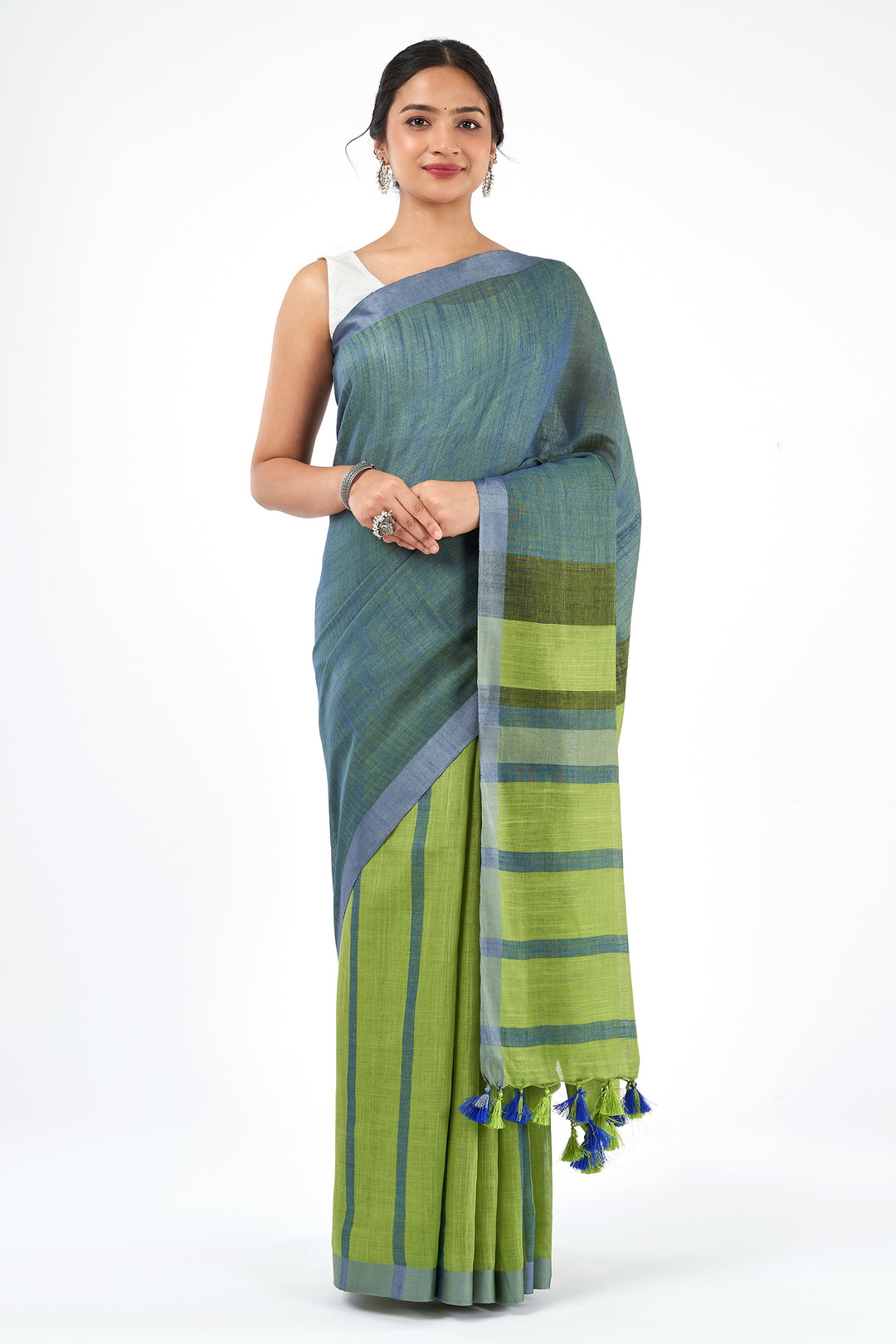 Teejh Maun Green Color Block Saree