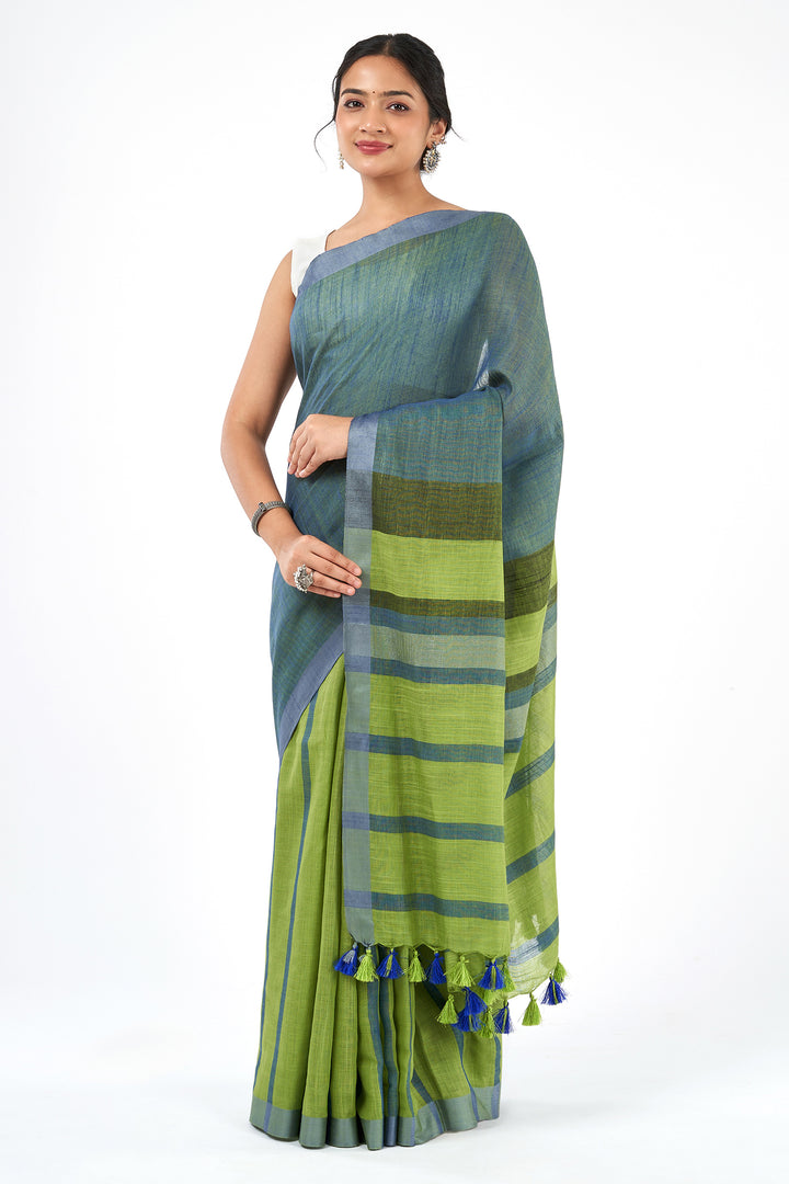 Teejh Maun Green Color Block Saree