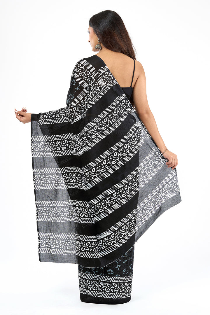 Teejh Shubali Black Hand Blockprint Saree