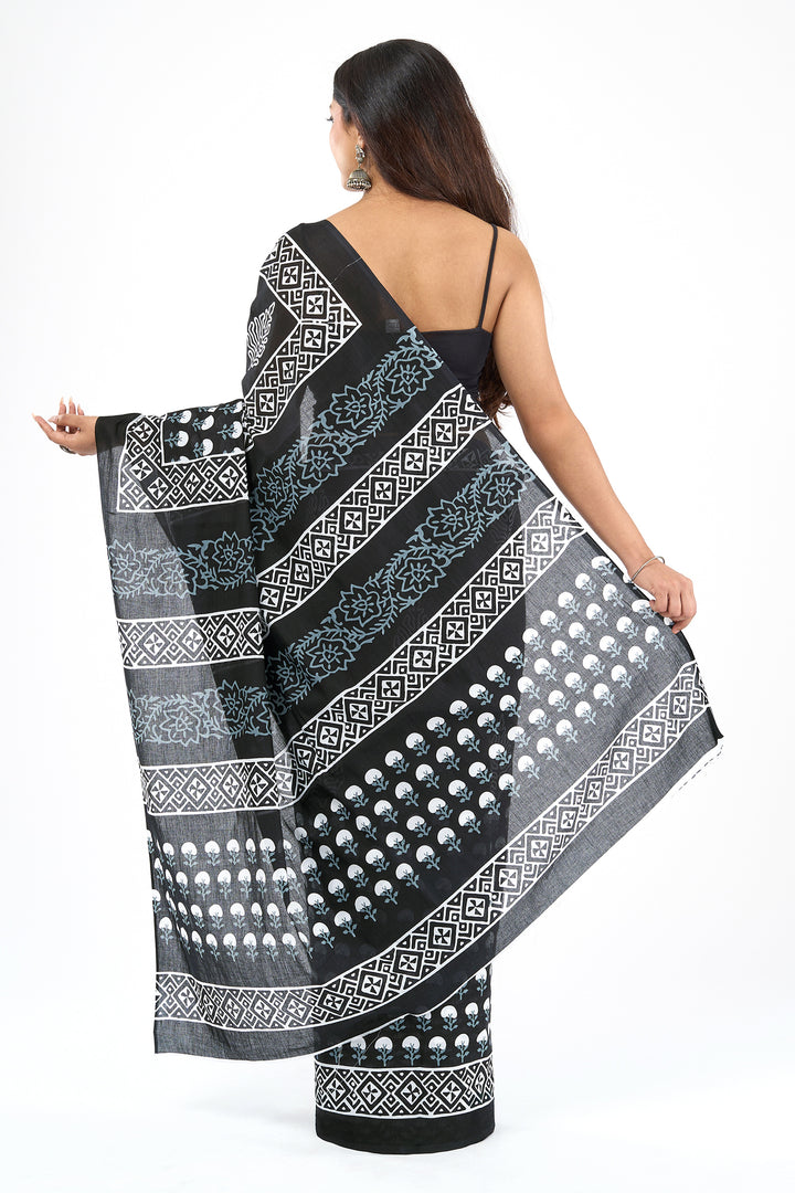 Teejh Sarasmi Black Hand Blockprint Saree