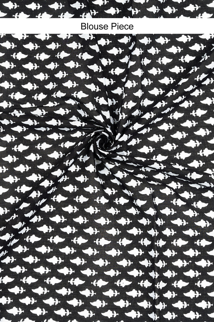 Teejh Sarasmi Black Hand Blockprint Saree