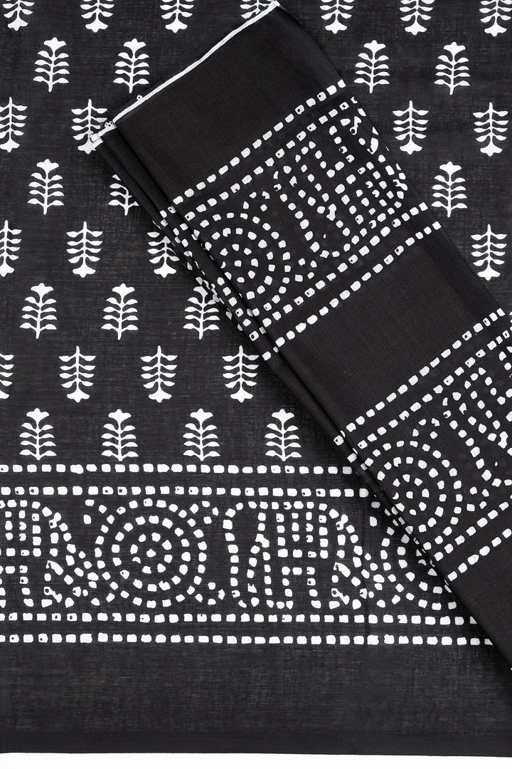 Teejh Sindhura Black Hand Blockprint Saree