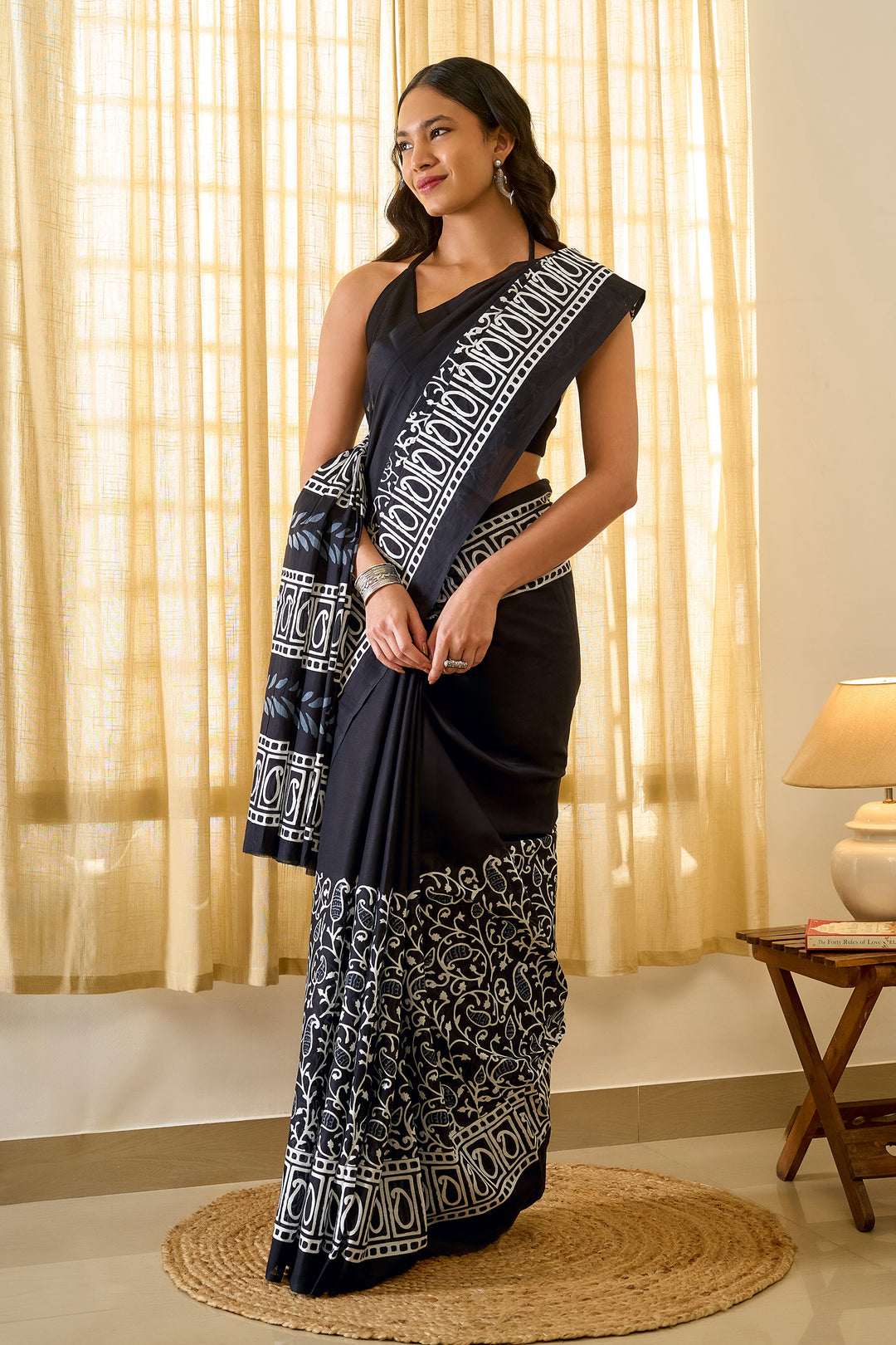 Teejh Taranika Black Hand Blockprint Saree