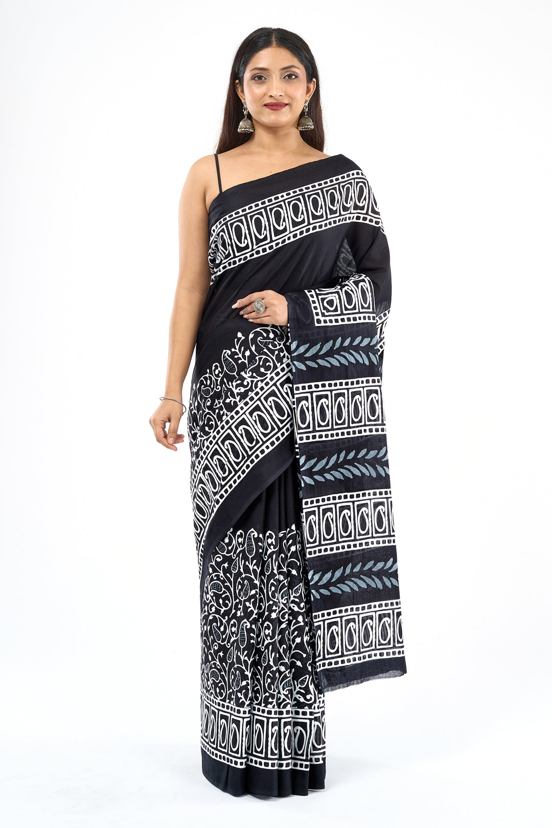 Teejh Taranika Black Hand Blockprint Saree