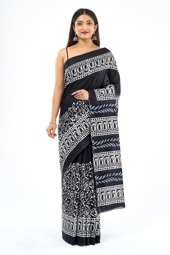 Teejh Taranika Black Hand Blockprint Saree