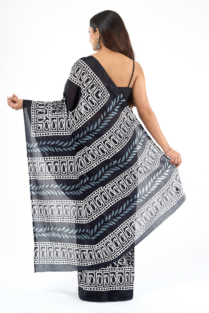 Teejh Taranika Black Hand Blockprint Saree