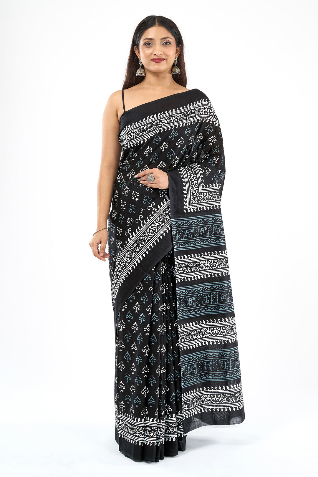 Teejh Mehulaa Black Hand Blockprint Saree