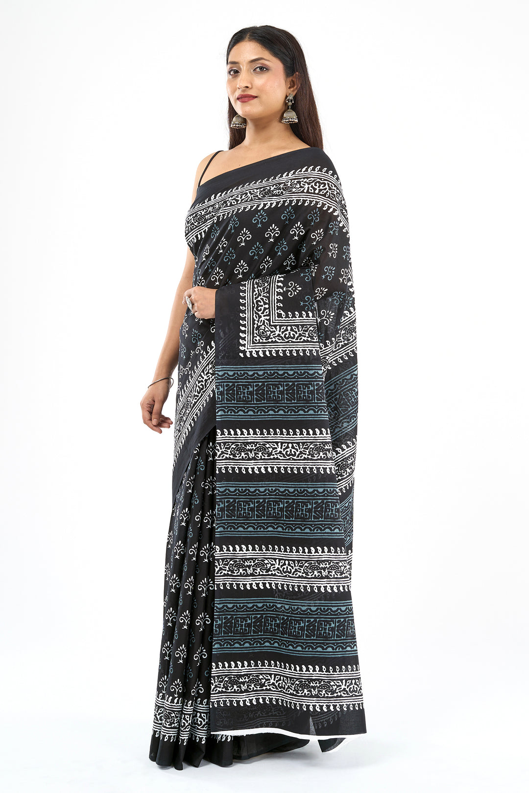 Teejh Mehulaa Black Hand Blockprint Saree