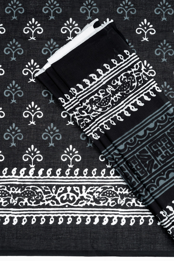 Teejh Mehulaa Black Hand Blockprint Saree
