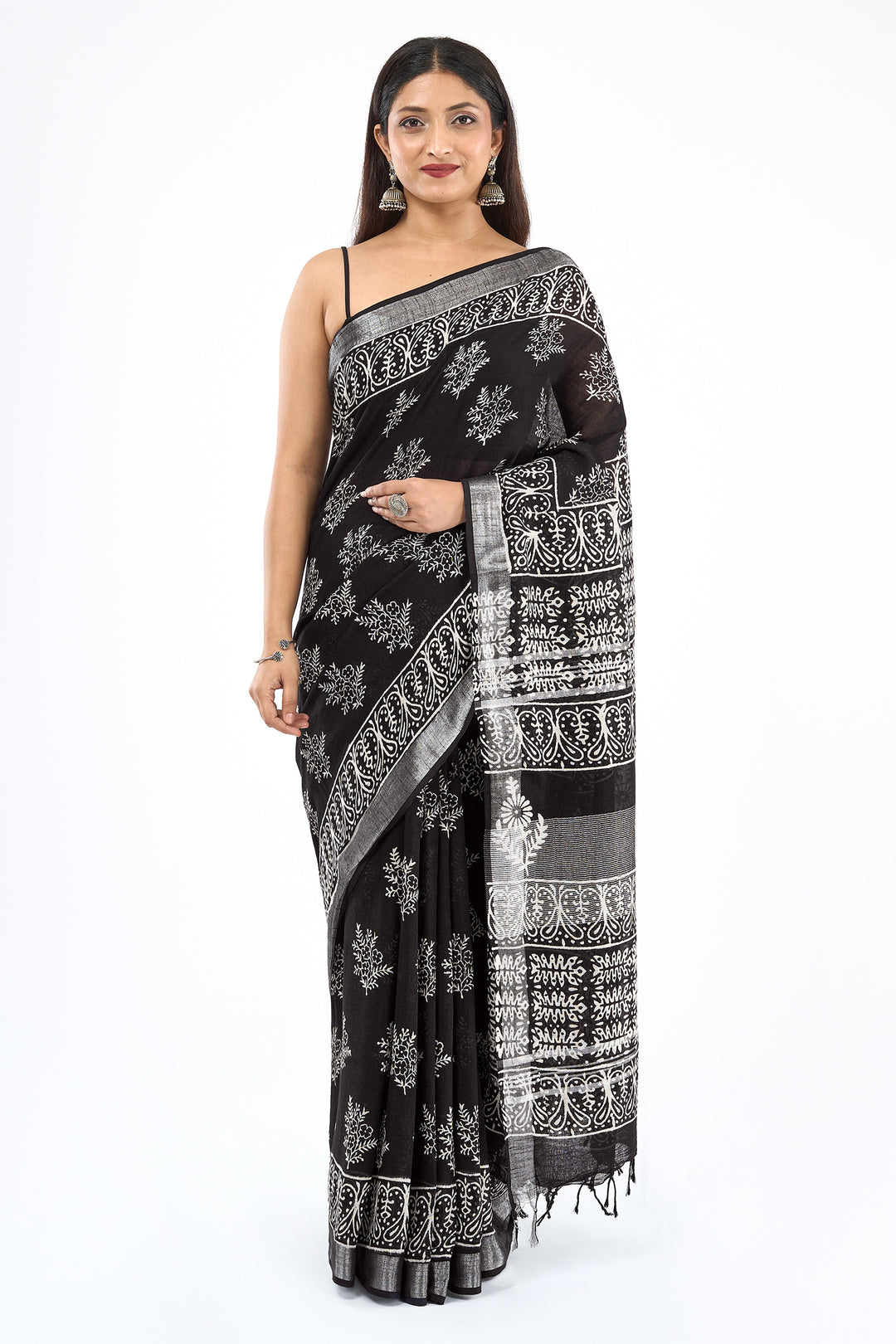 Teejh Dayani Black Hand Blockprint Saree