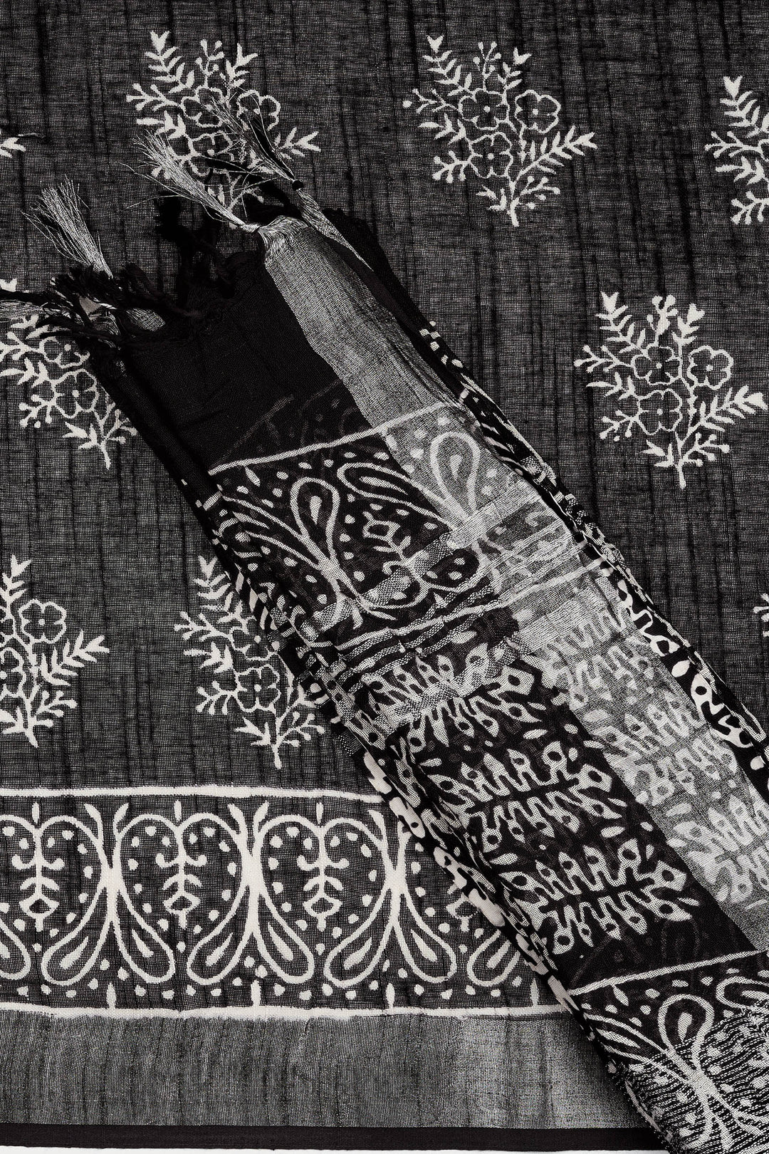 Teejh Dayani Black Hand Blockprint Saree