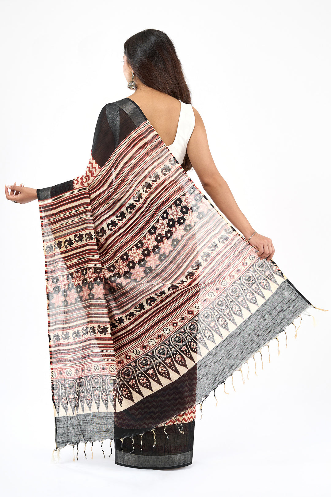 Teejh Ismira Black and Red Hand Blockprint Saree